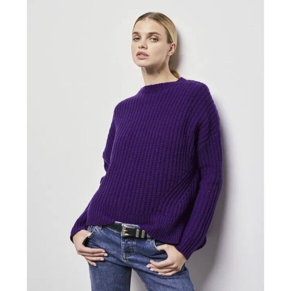 The Kooples Wool Purple Ribbed Knit Cozy Warm Crew Neck Sweater - Picture 1 of 8